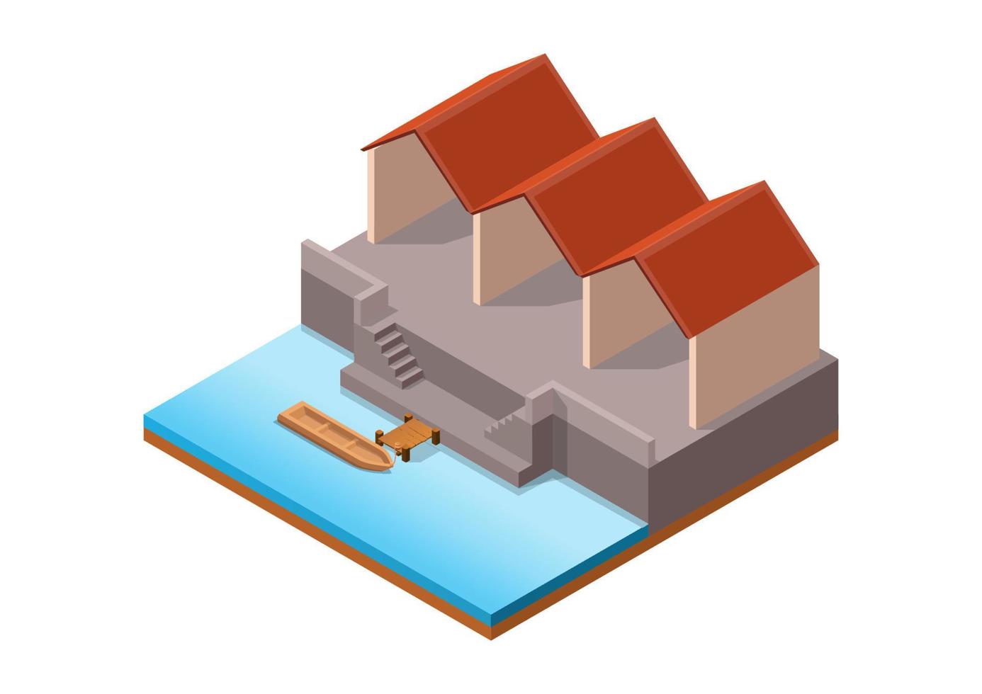 building side of sea with wooden boat vector