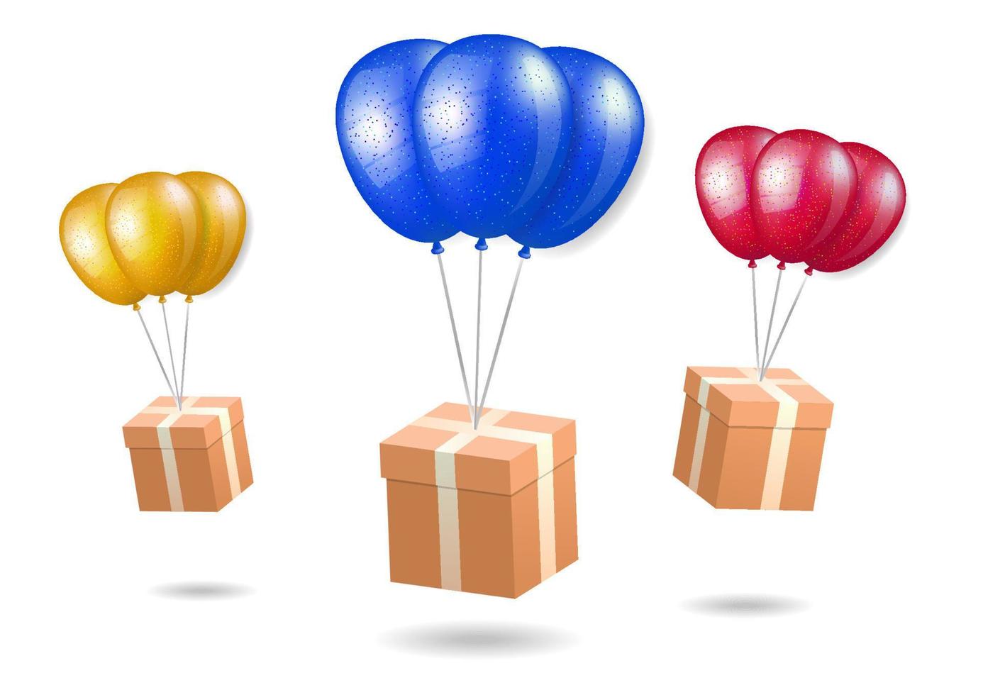 cajas de regalo atadas por la cuerda del globo vector
