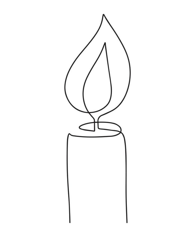 Continuous one line drawing candle burning flame. Black contour line simple minimalist graphic isolated vector illustration. Grief loss concept