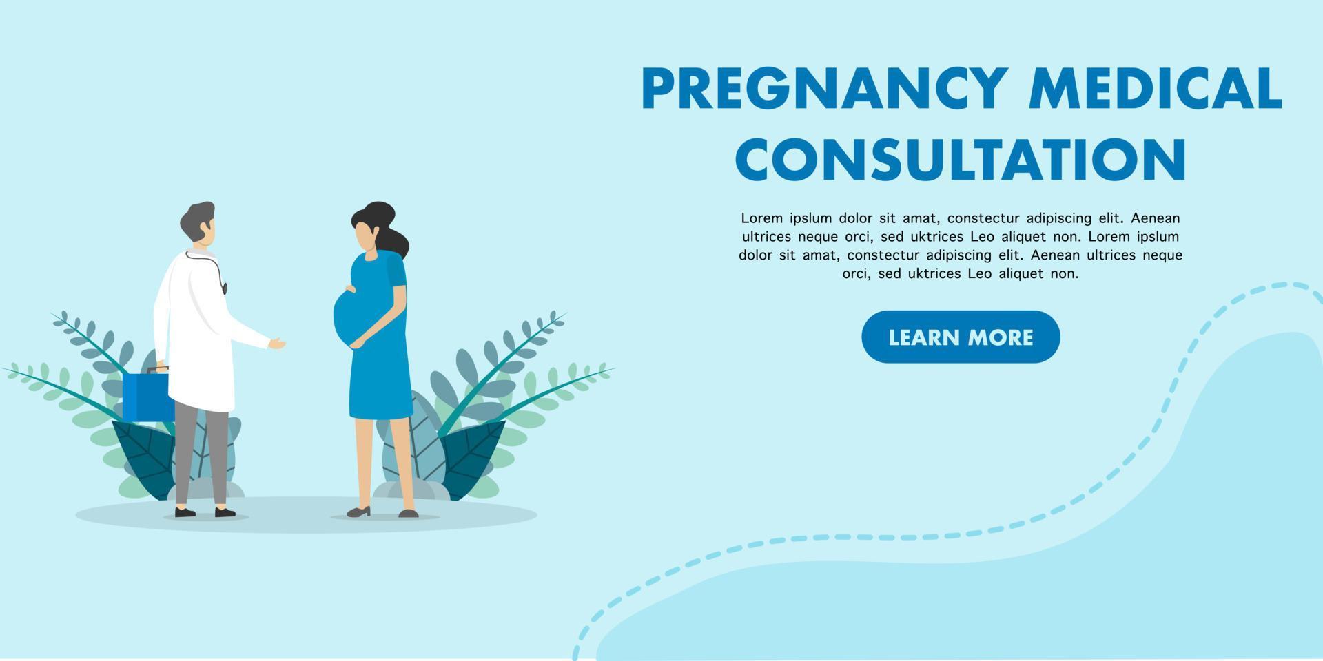 Pregnancy specialist medical consultation. Vector illustration for a website landing page template in landscape mode.