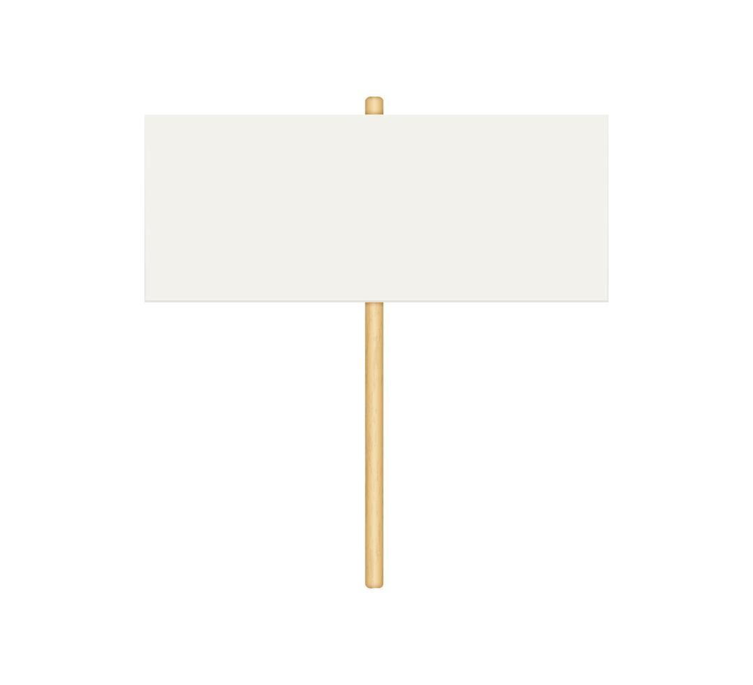 Picket banner frame. Blank demonstration banner mock up. Empty protest placard with wooden poles. Realistic politic strike board mockup. Vector illustration isolated on white background