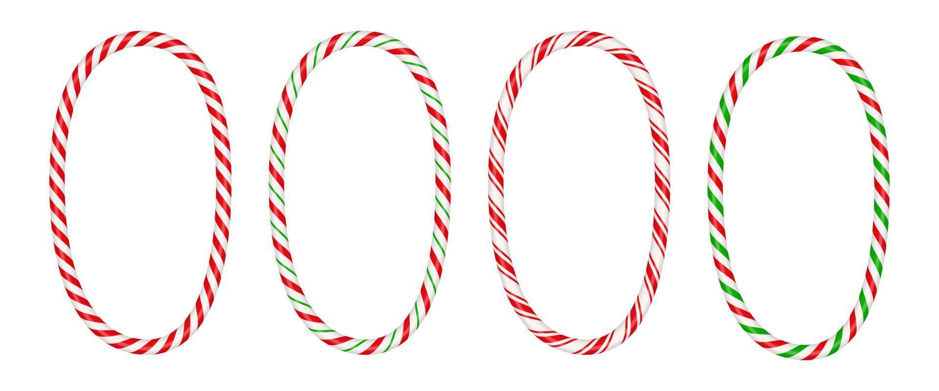 Christmas candy cane vertical frame with red and white stripe. Xmas border with striped candy lollipop pattern. Blank christmas and new year template. Vector illustration isolated on white background