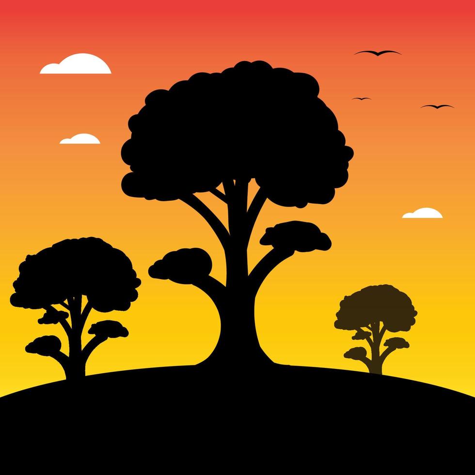 the trees silhouette with sunset sky background vector