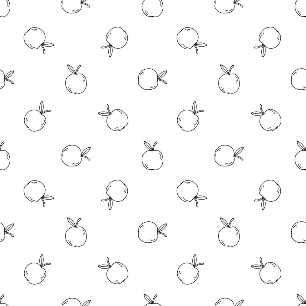 Seamless pattern with doodle apples. Sketch vector black illustration on white. Simple fruit background for print, web and textile design, card, coloring page.