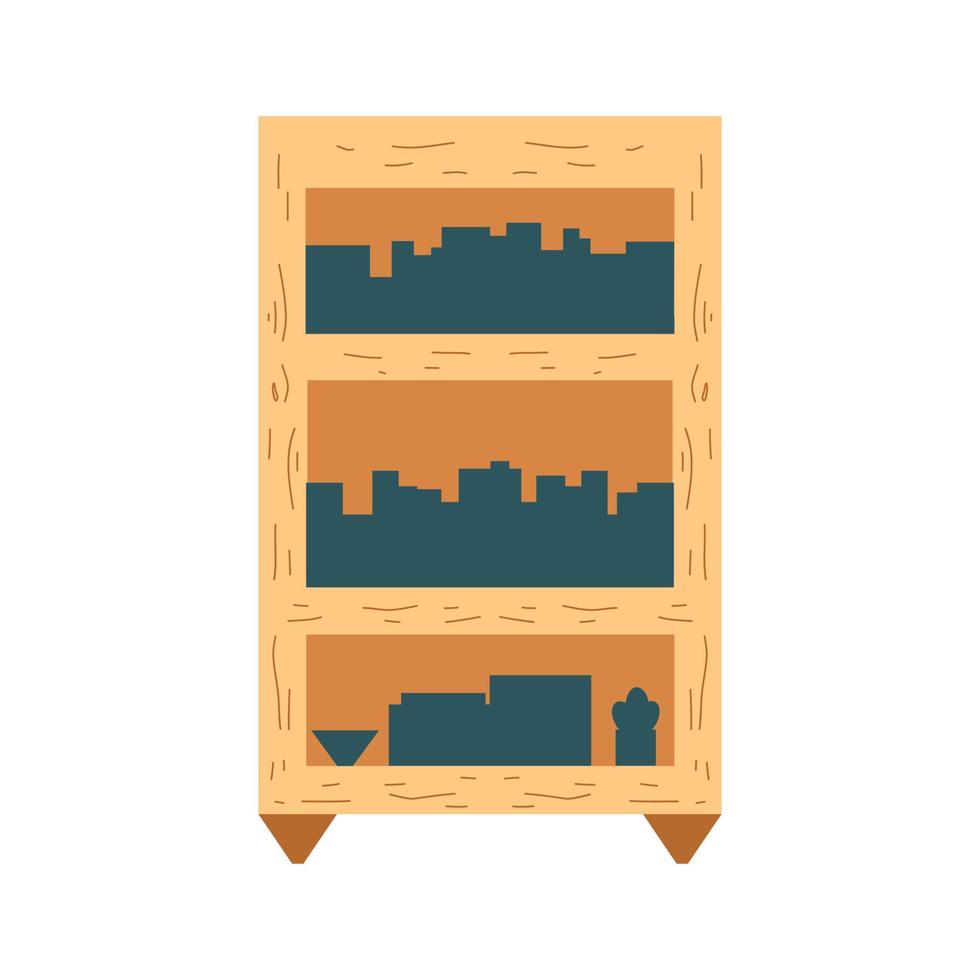 Interior cupboard with books in cartoon flat style. Vector illustration of bookshelf, library bookcase, home furniture.