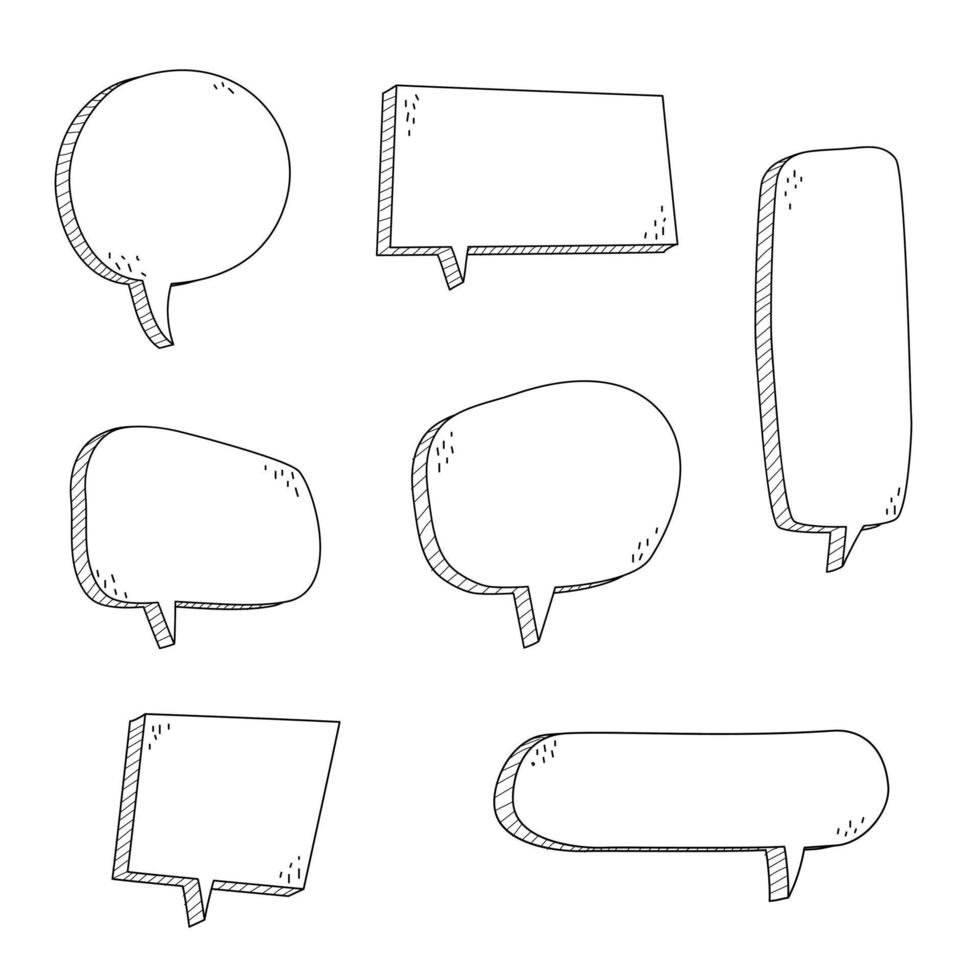collection set of hand drawn line frame border,blank speech bubble balloon square shape, think, speak, talk, text box, banner, flat design vector illustration