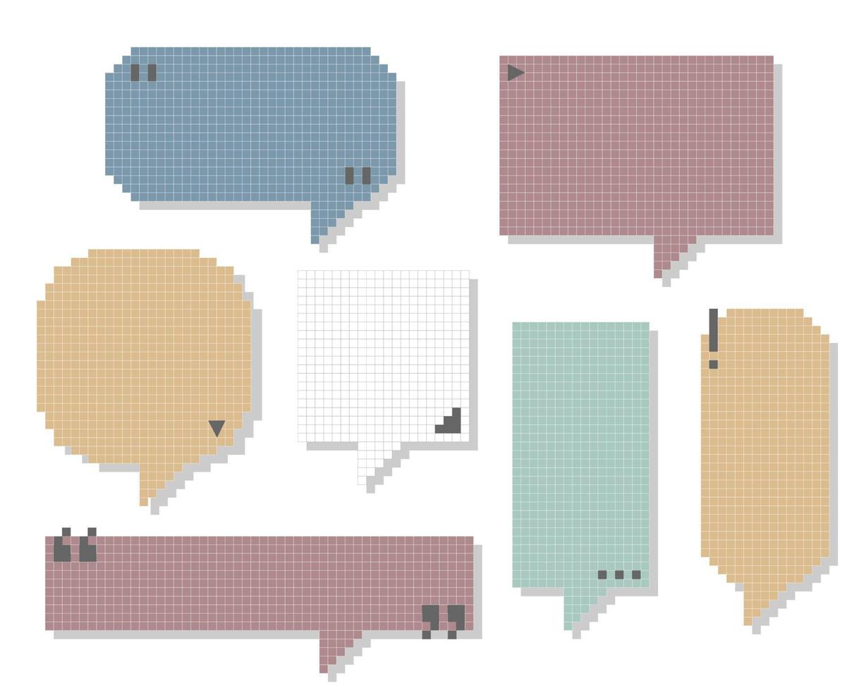 collection set of retro game 8 bit pixel blank speech bubble balloon, text box banner, pastel color, flat design vector illustration