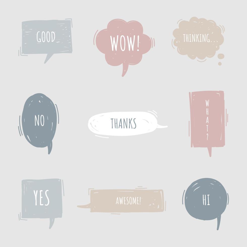 collection set of hand drawing frame border, blank speech bubble balloon, think, speak, talk, text box, banner, flat, design, vector illustration