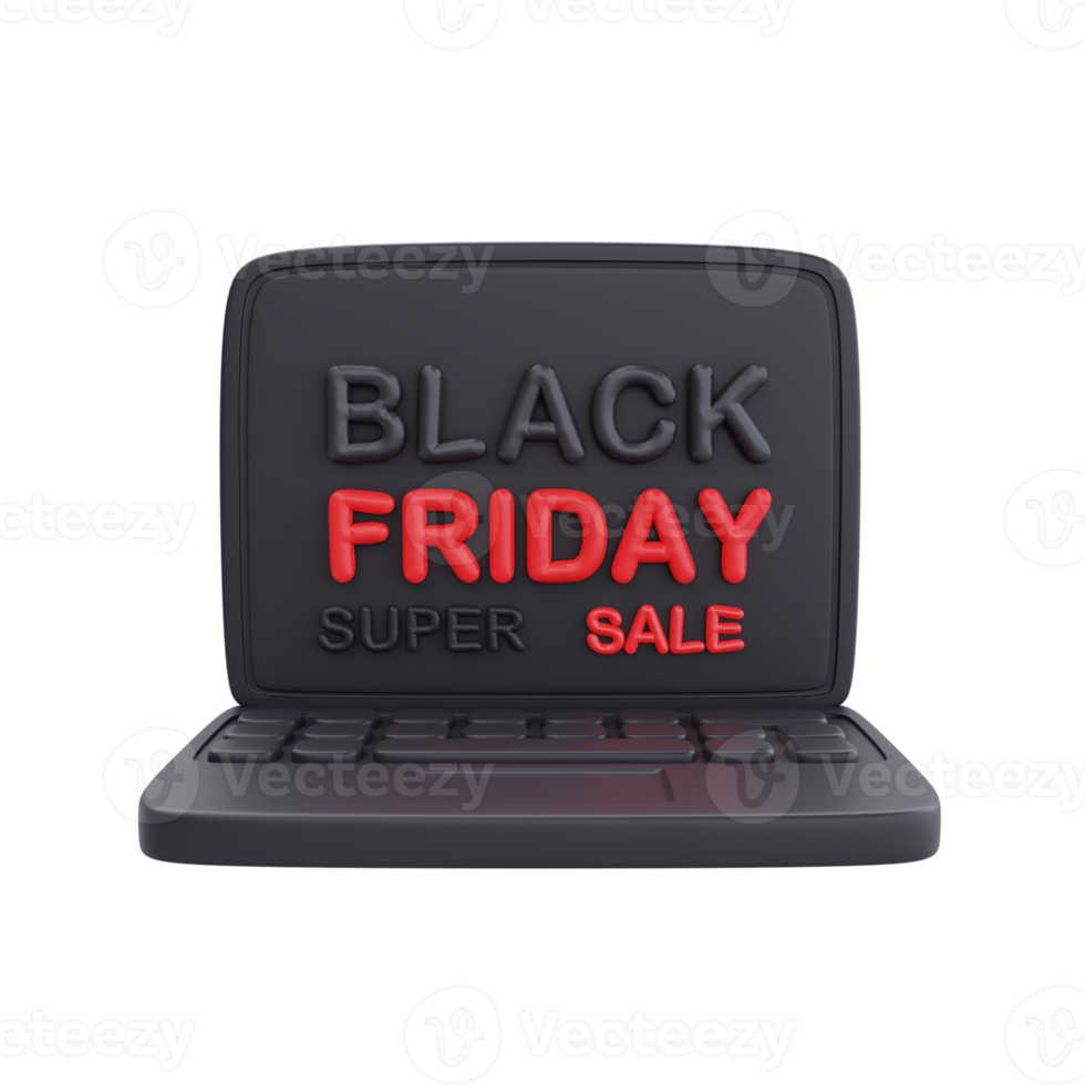 Black Friday Super Sale with computer and gift boxes, Christmas and Happy New Year promotion, 3d rendering. png