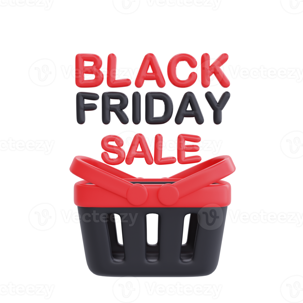 Black Friday Super Sale with shopping basket and Houseglass, Christmas and Happy New Year promotion, 3d rendering. png