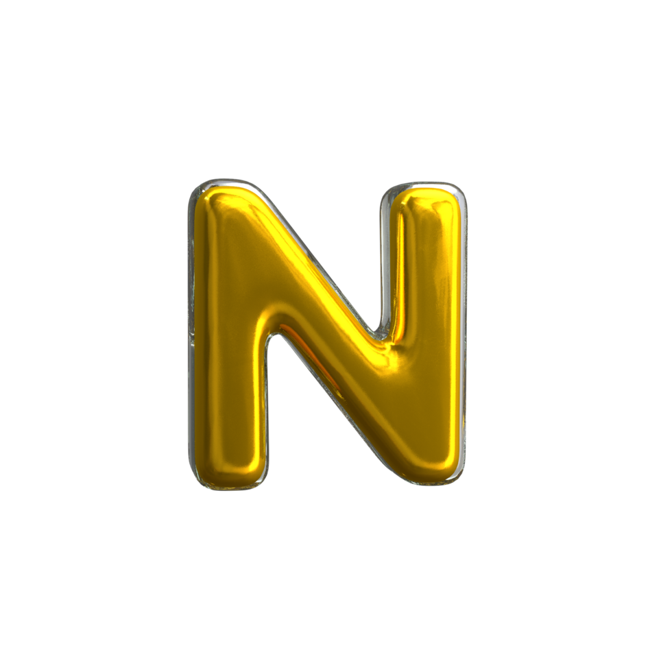 Mental Yellow Letter N 3D Render png