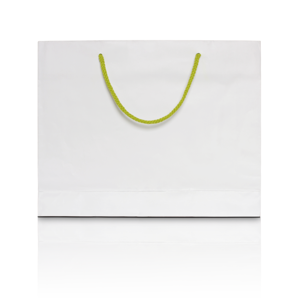 sac à provisions en papier blanc isolé avec sol réfléchissant pour maquette png