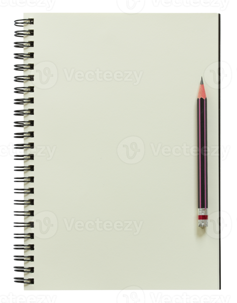 caderno espiral e lápis isolado com traçado de recorte para maquete png