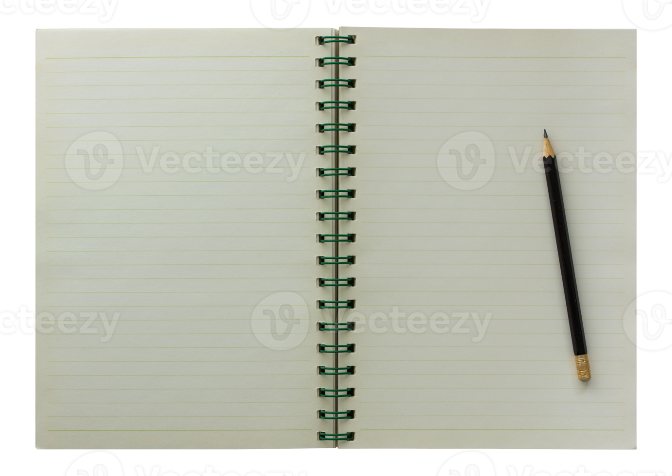 open spiral notebook and pencil isolated with clipping path for mockup png