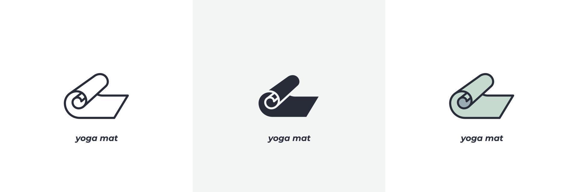 icono de la alfombra de yoga. línea, contorno sólido y relleno versión en color, contorno y signo de vector relleno. símbolo de idea, ilustración de logotipo. gráficos vectoriales