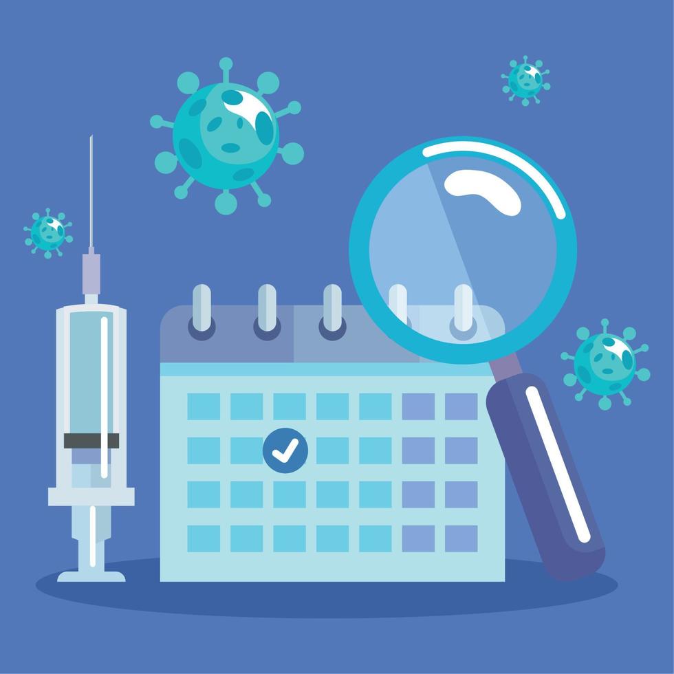 vaccine covid19 virus with calendar vector