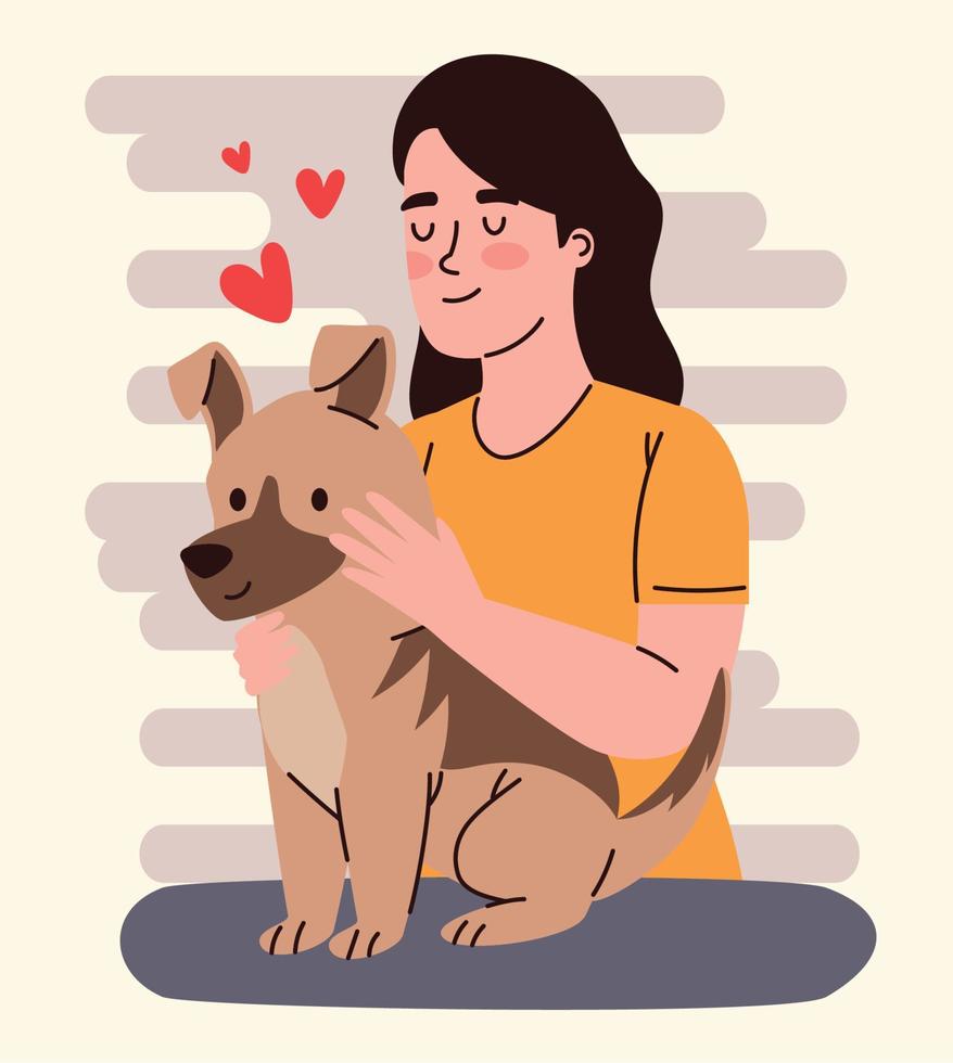woman caressing and dog vector