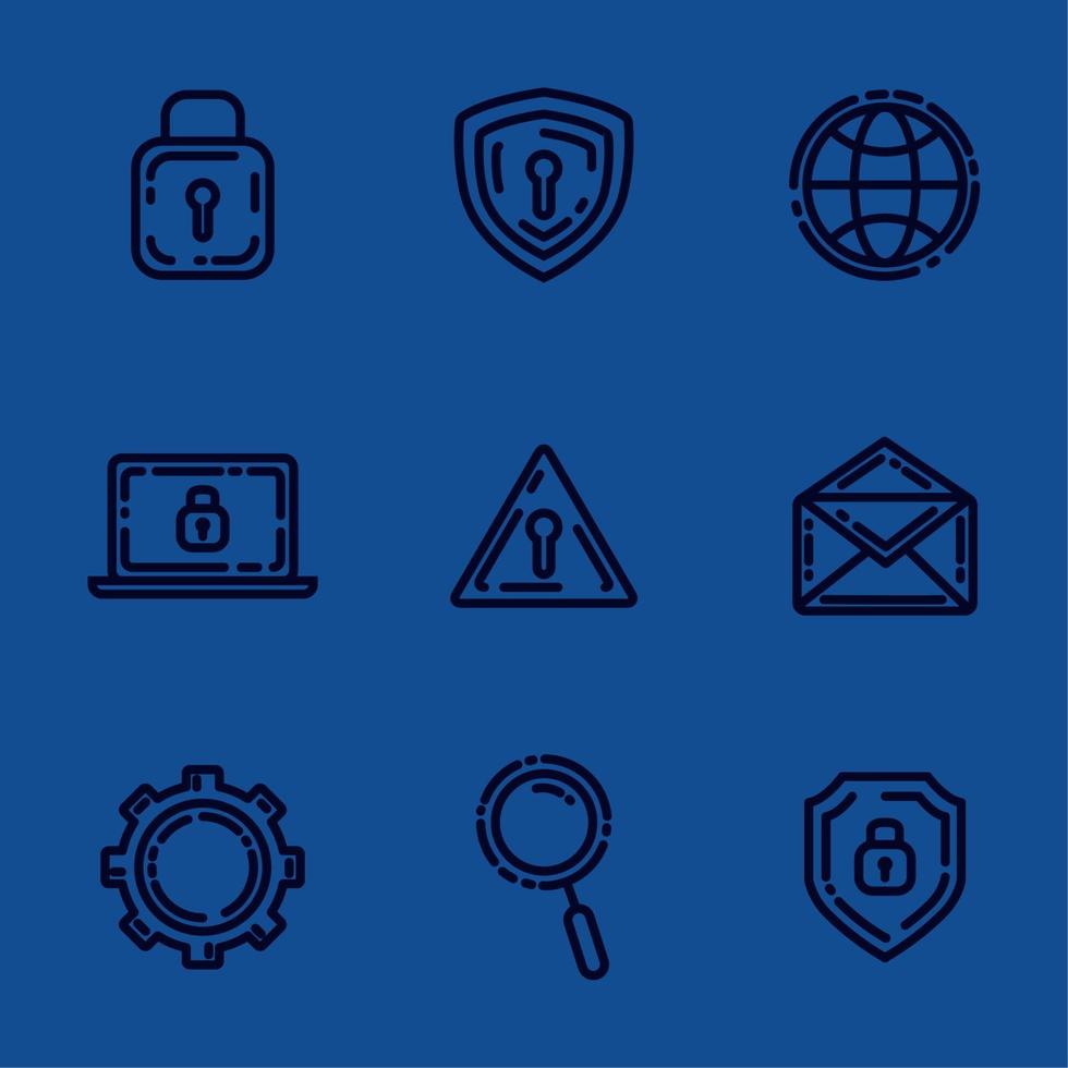 data center protection nine icons vector