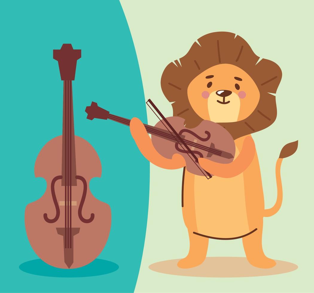 lion playing fiddle instrument vector