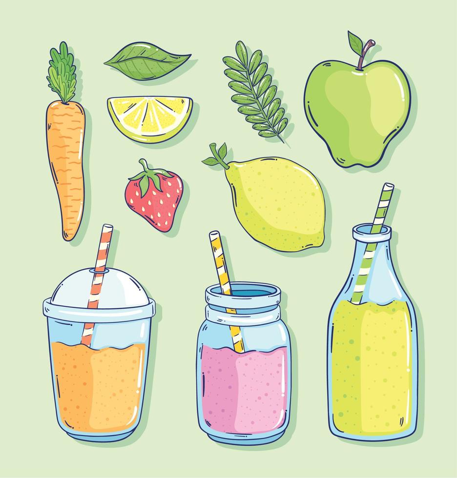 smoothies detox and fruits vector