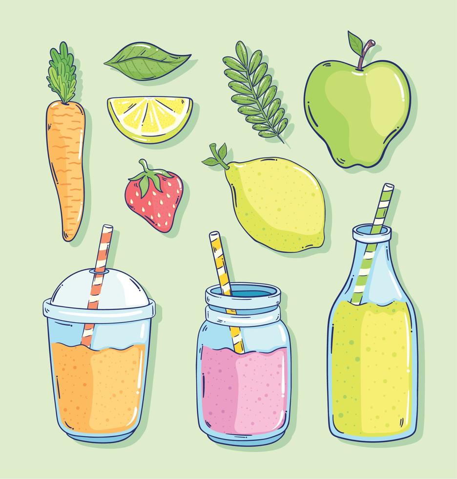 batidos detox y frutas vector