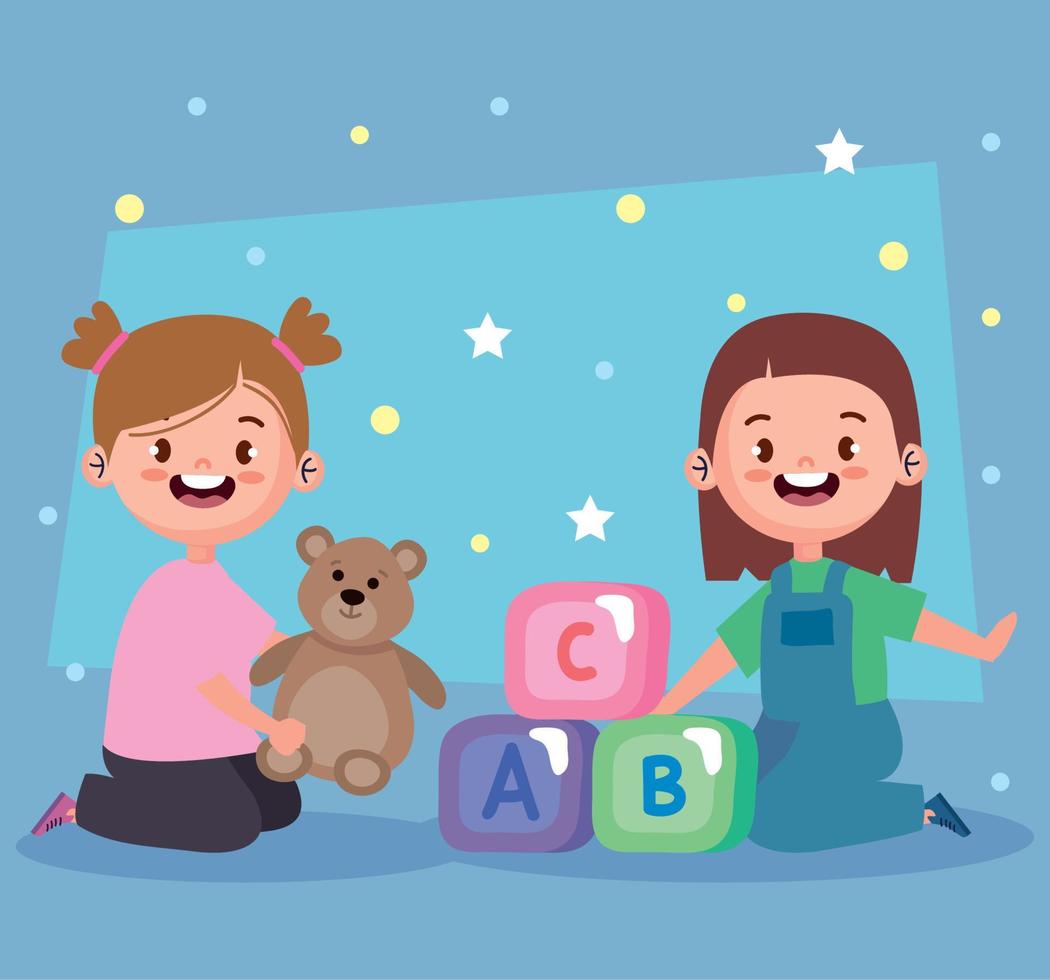 little girls playing with toys vector