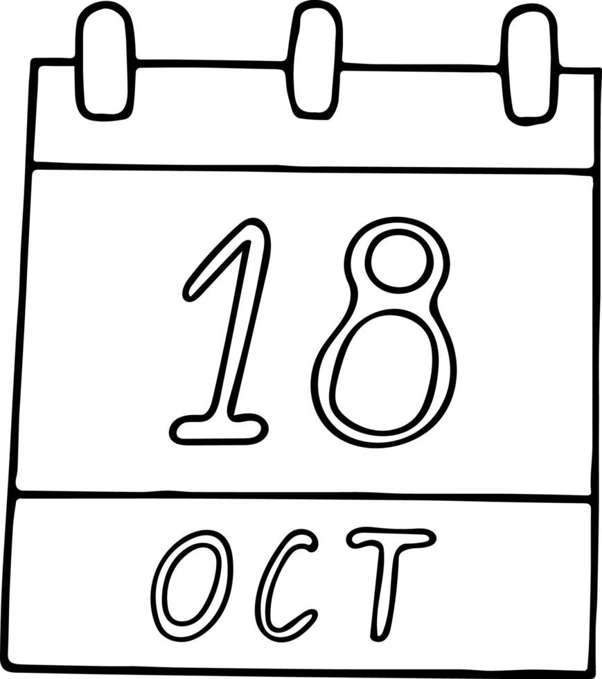 calendar hand drawn in doodle style. October 18. Alaska Day, date. icon, sticker element for design. planning, business holiday vector