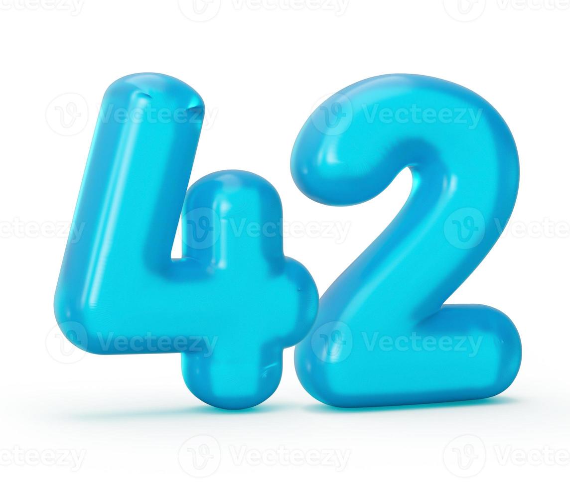 Blue jelly digit 42 Forty Two isolated on white background Jelly colorful alphabets numbers for kids 3d illustration photo