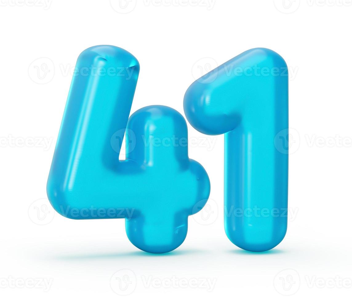 Blue jelly digit 41 Forty one isolated on white background Jelly colorful alphabets numbers for kids 3d illustration photo