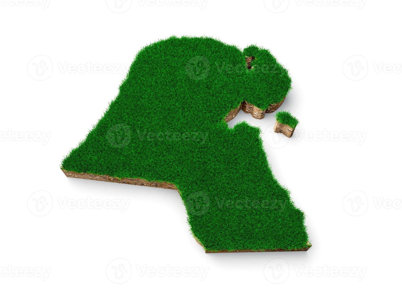 Kuwait map soil land geology cross section with green grass 3d illustration photo