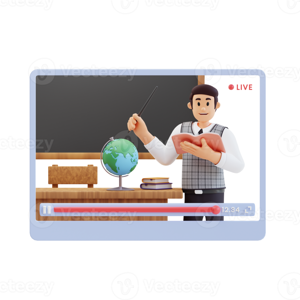 male teacher teaching online 3d character illustration png