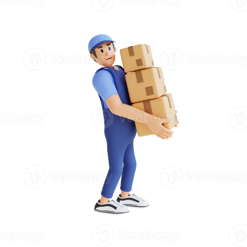 courier carrying order boxes 3d character illustration png