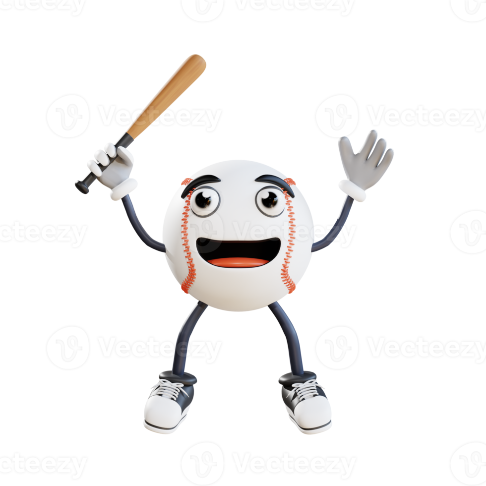 jumping baseball mascot 3d character illustration png