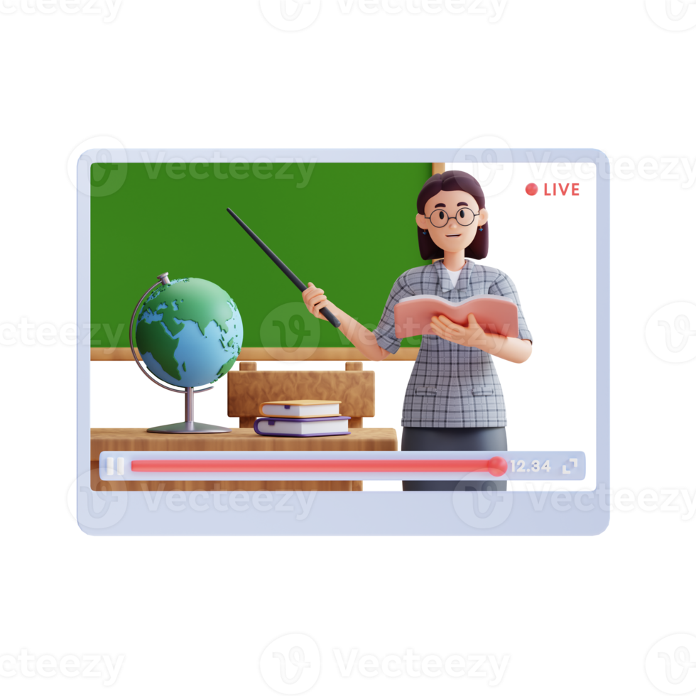 female teacher teaching online 3d character illustration png