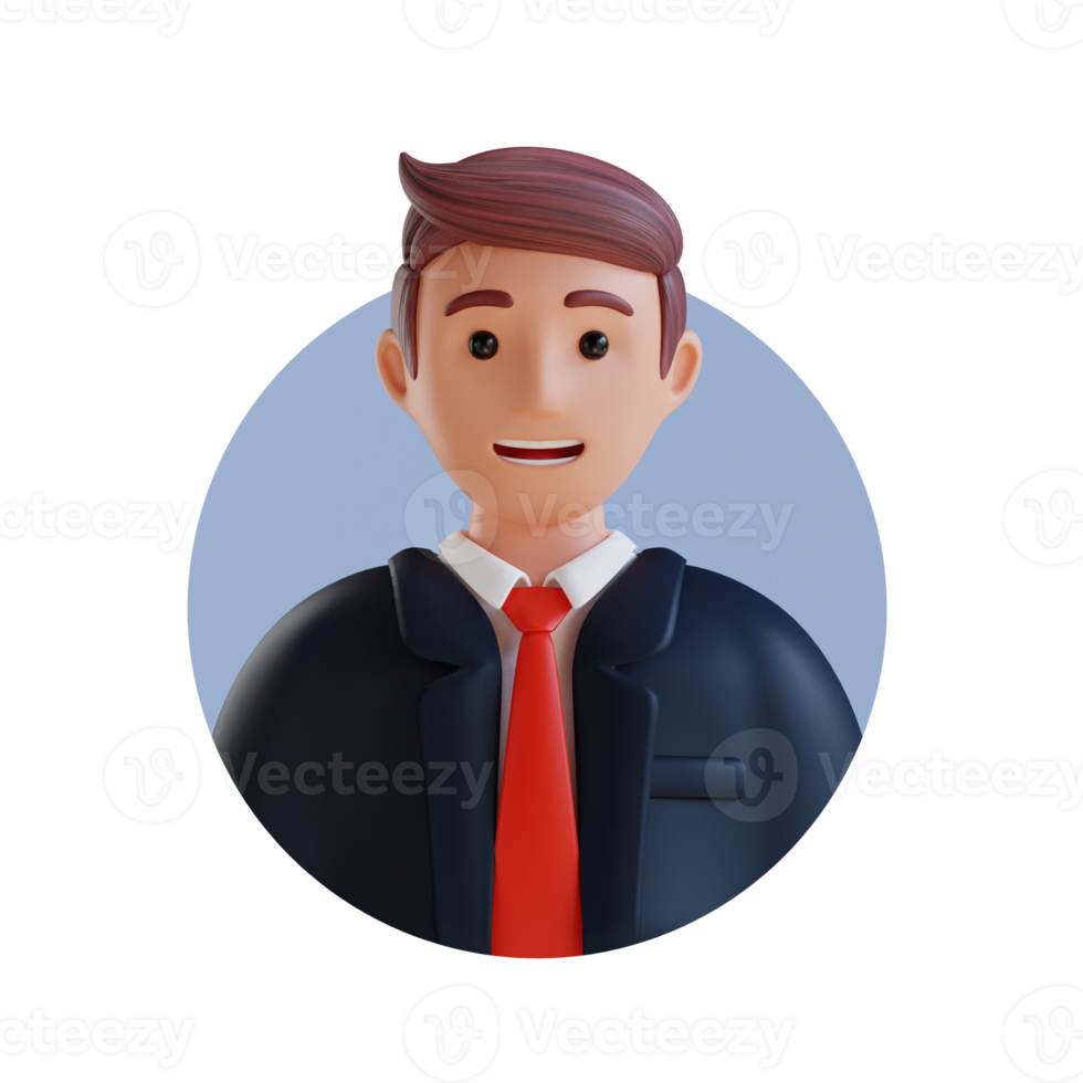 young businessman 3D cartoon avatar portrait png