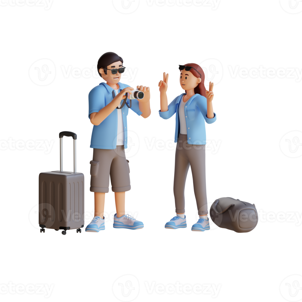 tourist taking photo using camera 3d character illustration png