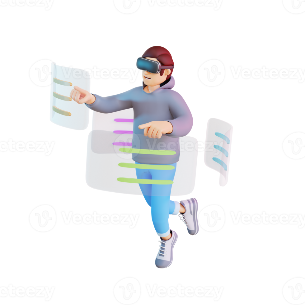 young man wearing virtual reality headset 3d character illustration png