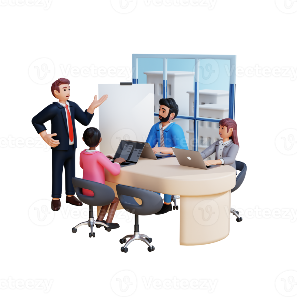 business people make presentations to coworkers 3d character illustration png