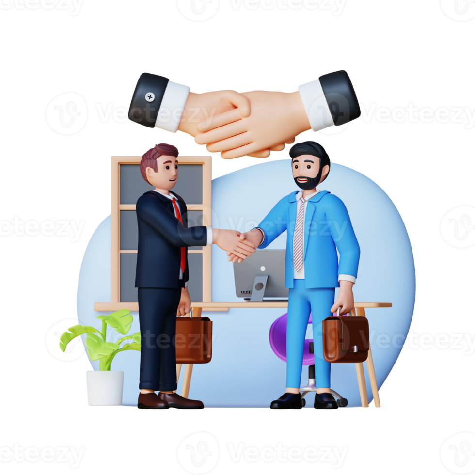 business people shaking hands, finishing up a meeting, 3d character illustration png