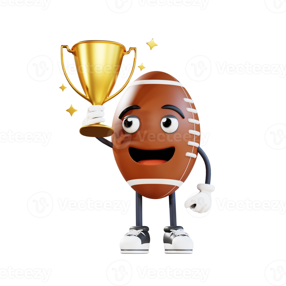 american football mascot holding a trophy 3d character illustration png