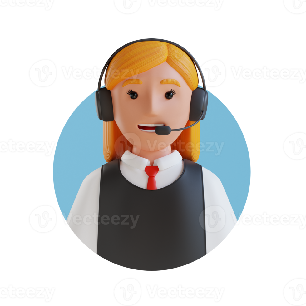 female customer service 3D cartoon avatar portrait png