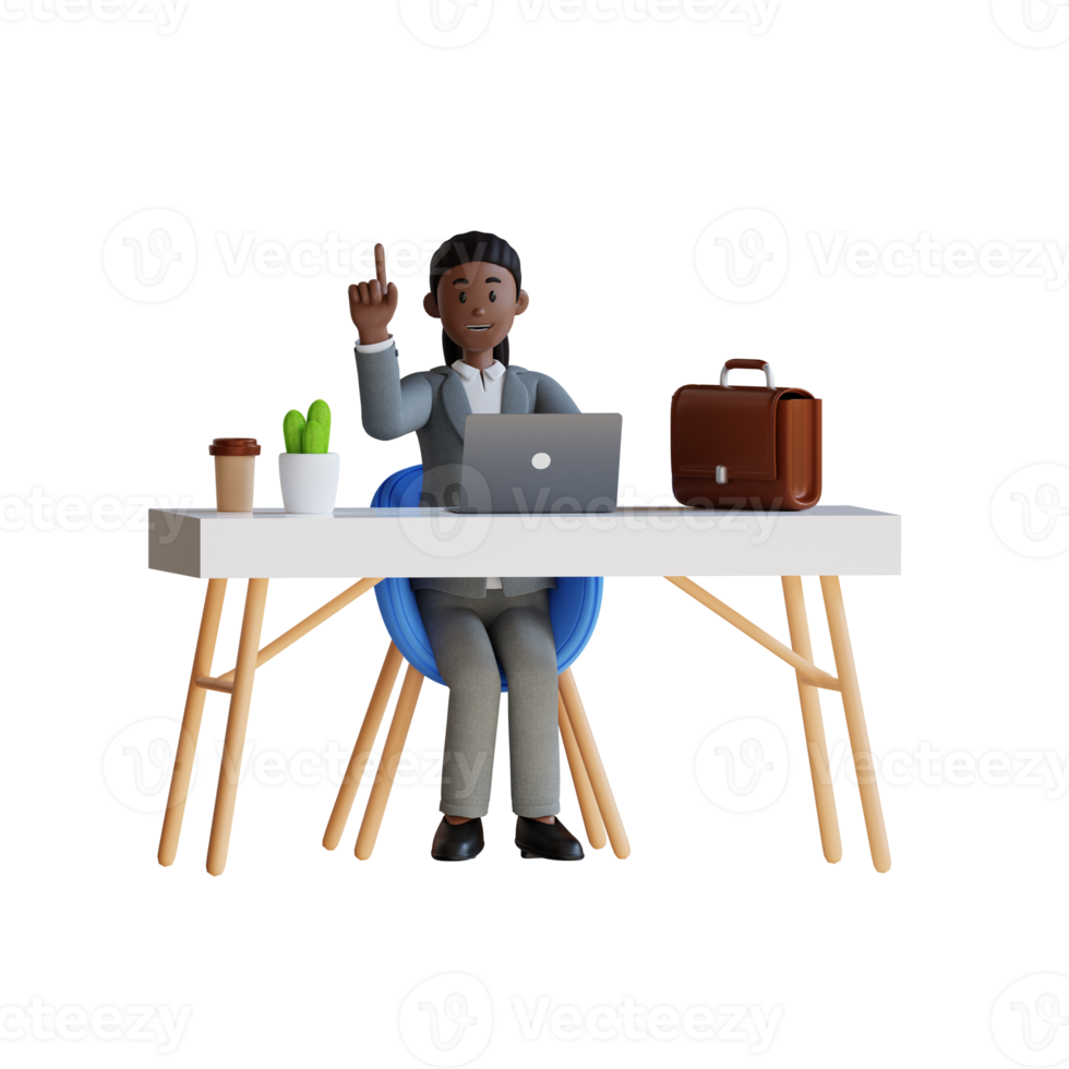 business woman pointing finger up 3d character illustration png