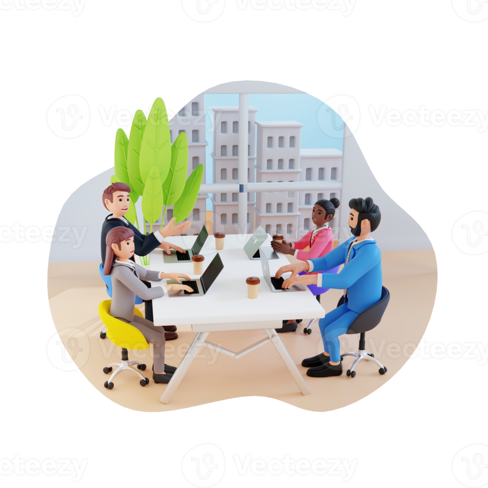 group of business people having meeting 3d character illustration png