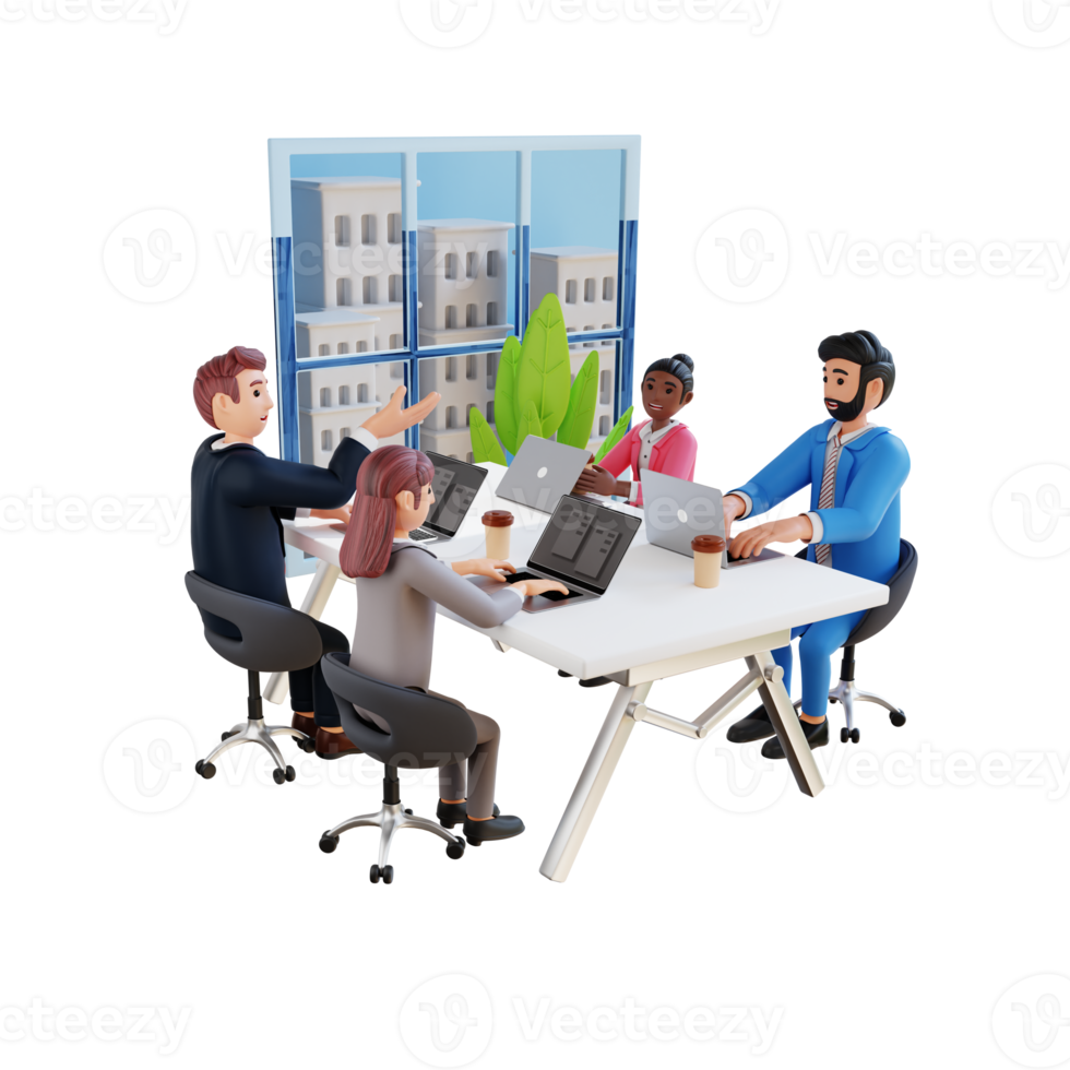 group of business people having discussion in conference room 3d character illustration png