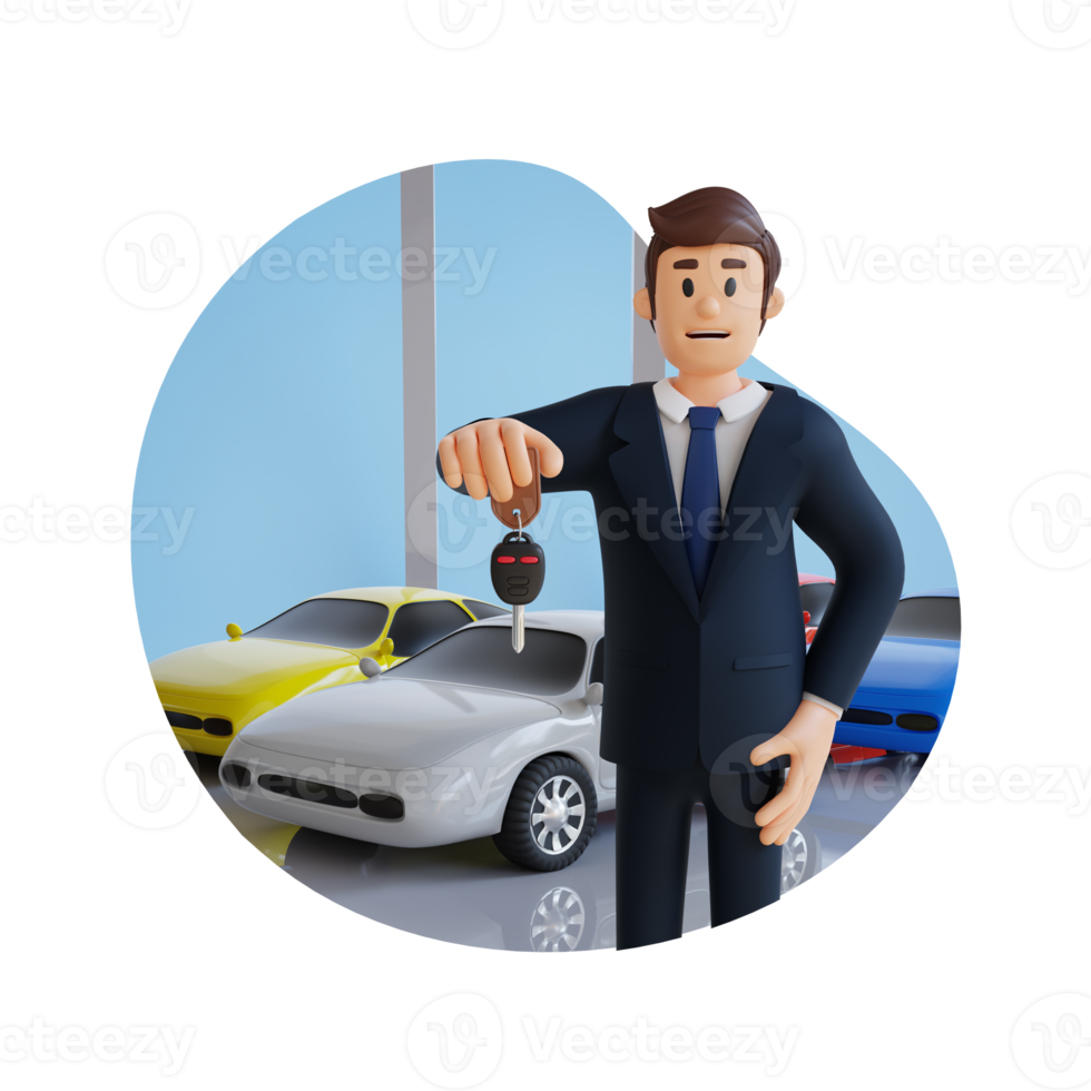 businessman giving a car key 3d character illustration png