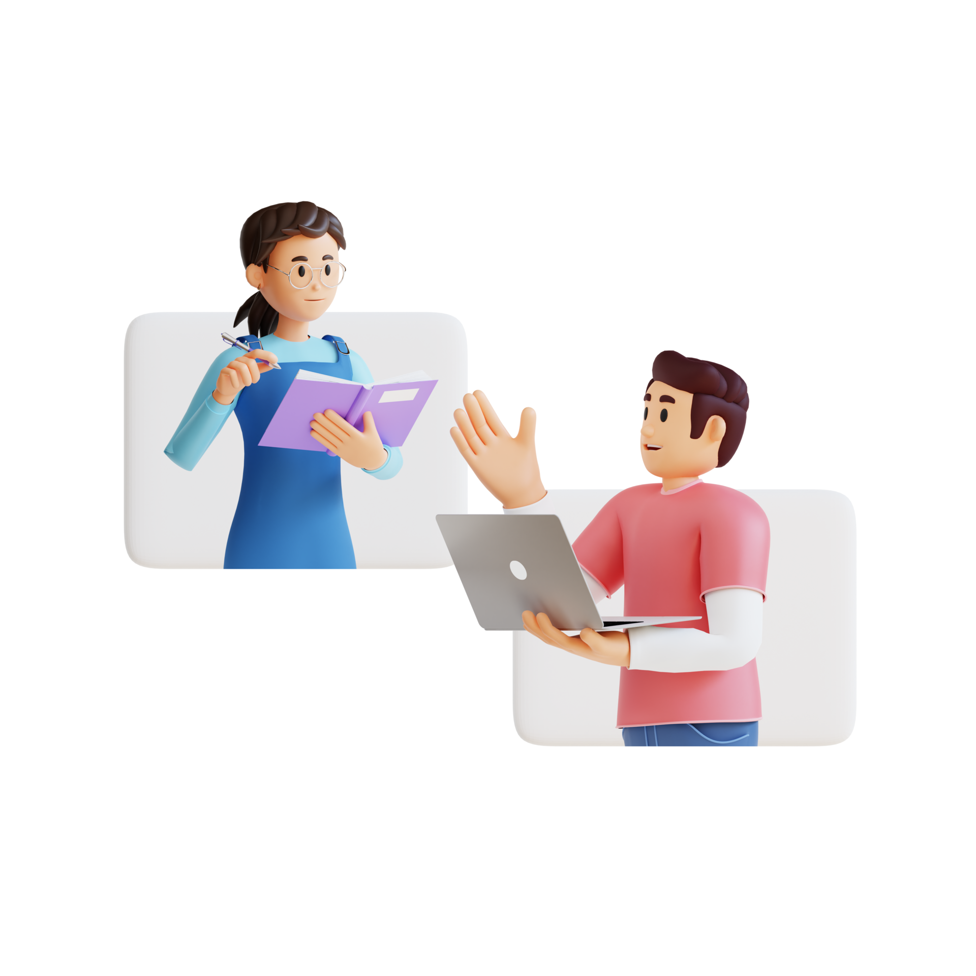 teenage boy and girl having a discussion 3d character illustration