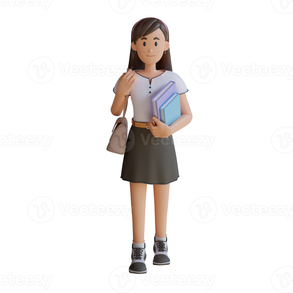 student girl holding a book 3d character illustration png