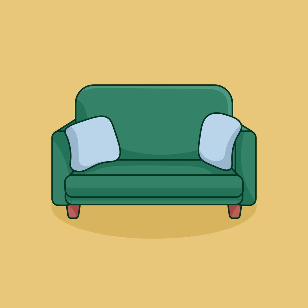 Green Sofa for Rest Doodle Cartoon vector