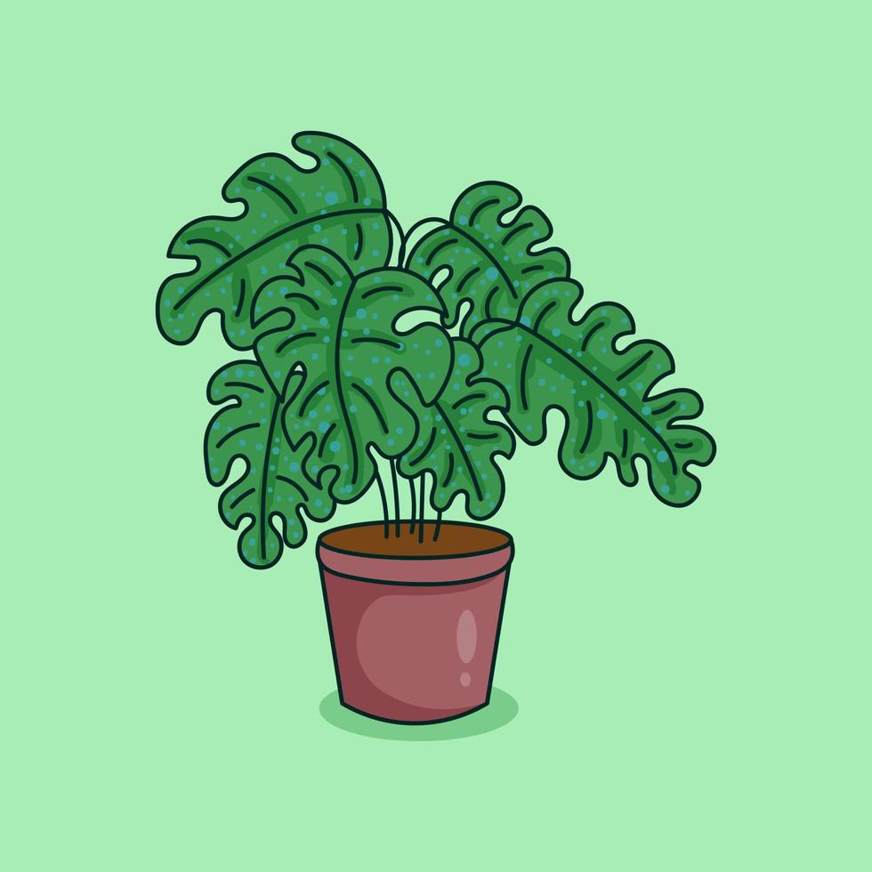 Monstera Plant on Pot Doodle Cartoon vector