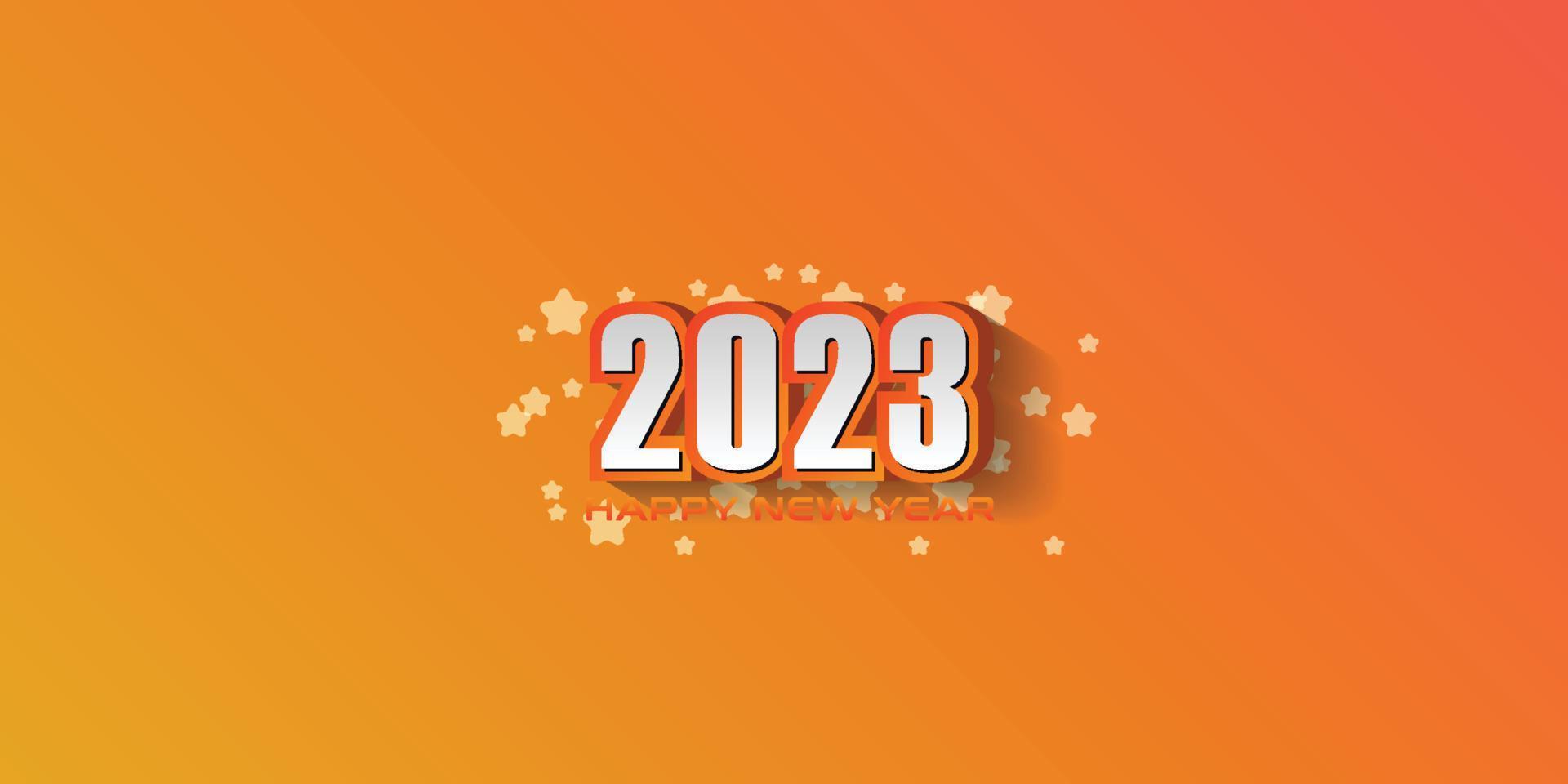 Happy new year 2023 3d design on orange star background vector